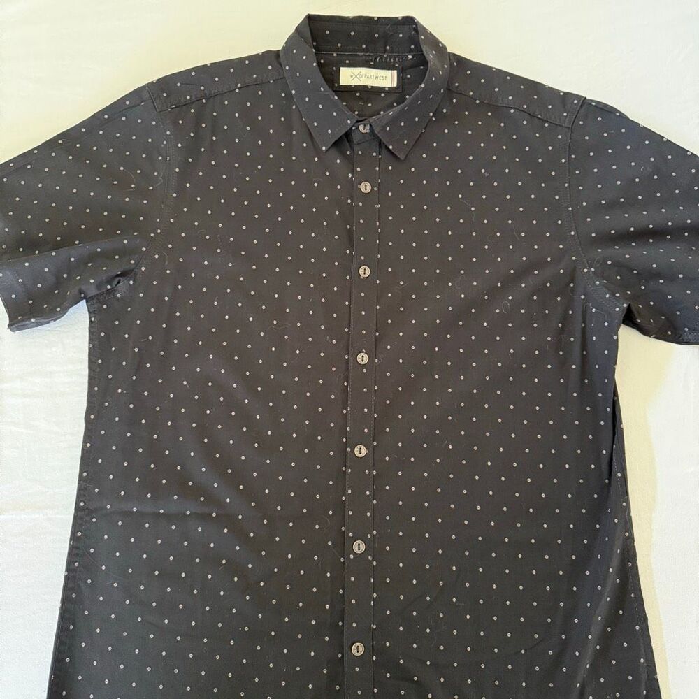 Depart West Button Up Shirt | Men’s M | Black White Geometric Print | Short Slee